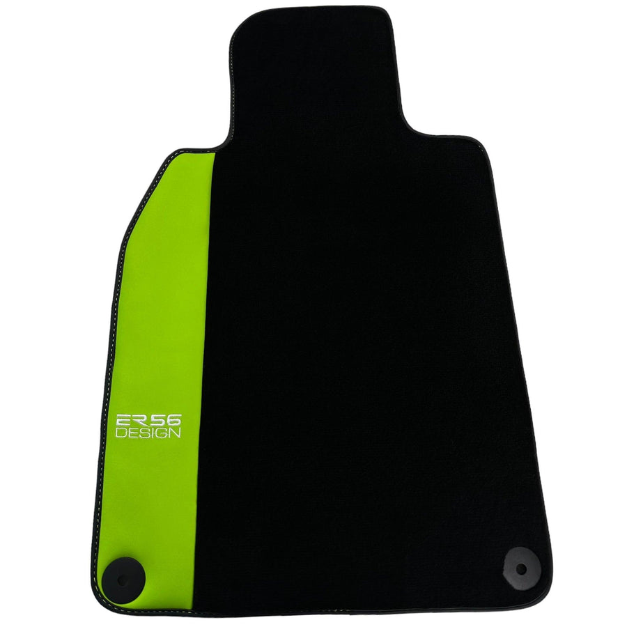 Black Floor Mats for Porsche Cayenne (2003-2010) with Green Leather ER56 Design - AutoWin