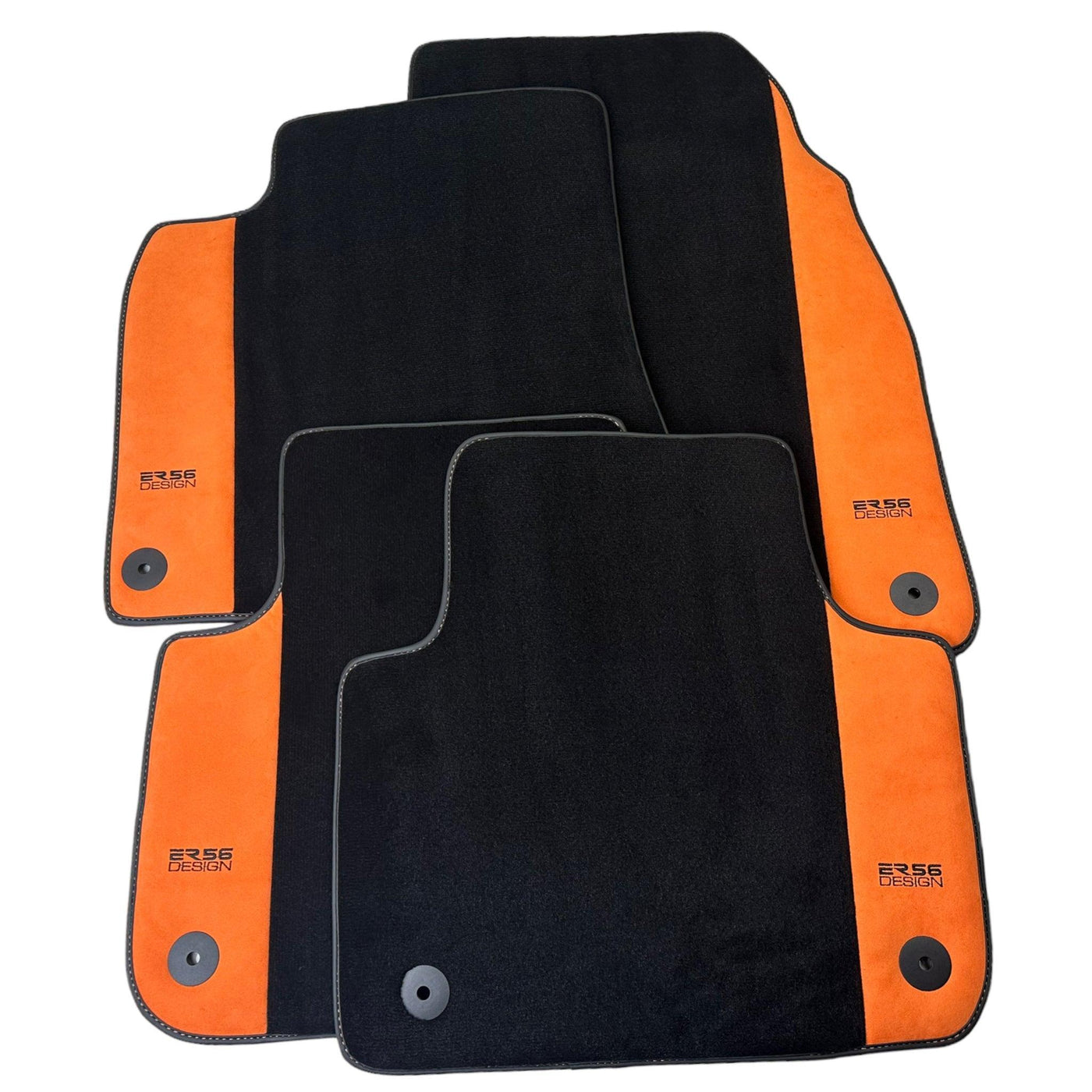 Black Floor Mats for Porsche Cayenne (2003-2010) with Orange Alcantara Leather ER56 Design - AutoWin