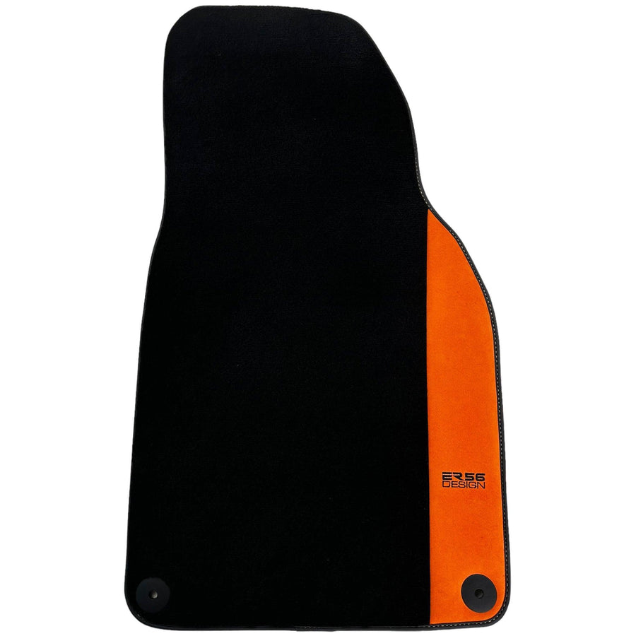 Black Floor Mats for Porsche Cayenne (2010-2018) with Orange Alcantara Leather ER56 Design - AutoWin