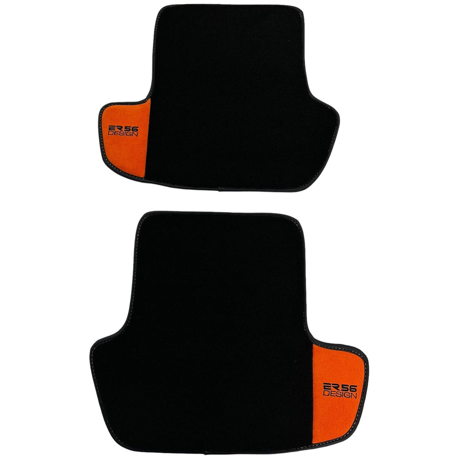 Black Floor Mats for Porsche Panamera (2009-2016) with Orange Alcantara Leather ER56 Design - AutoWin