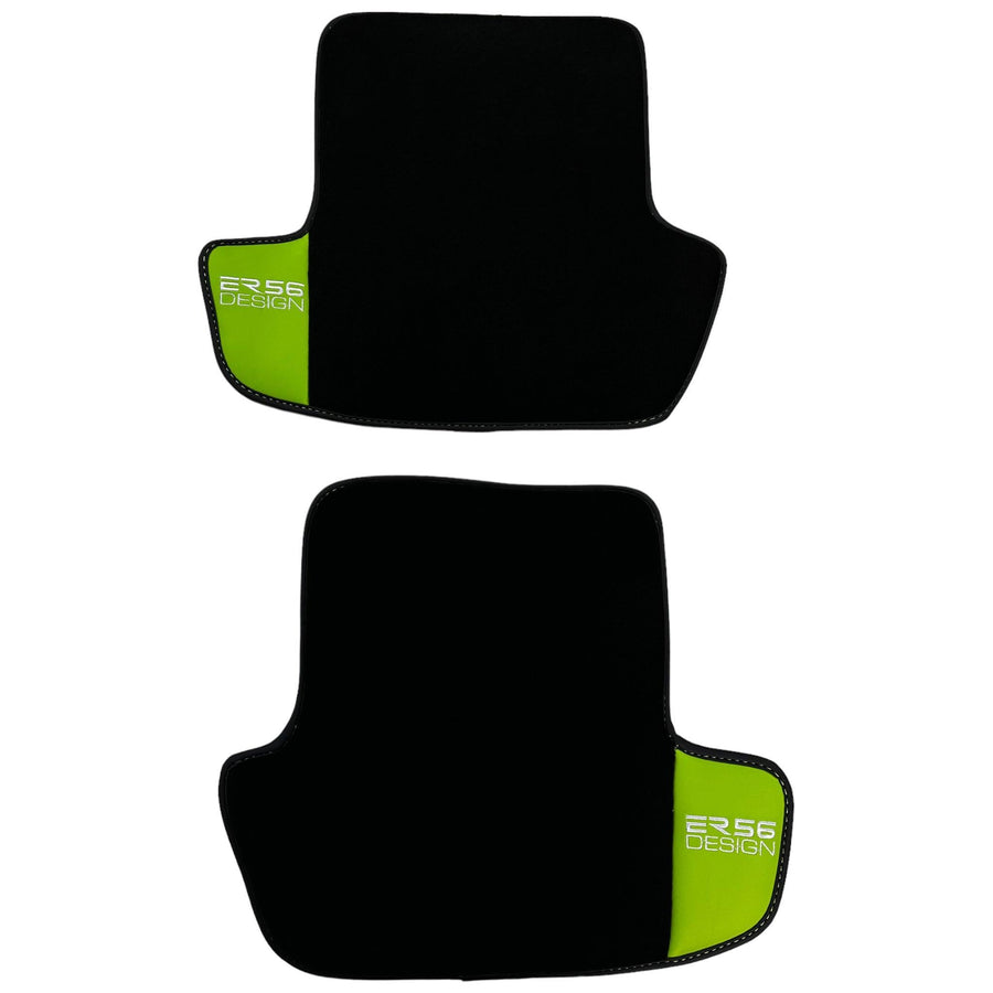 Black Floor Mats for Porsche Taycan (2019-2023) with Green Leather ER56 Design - AutoWin