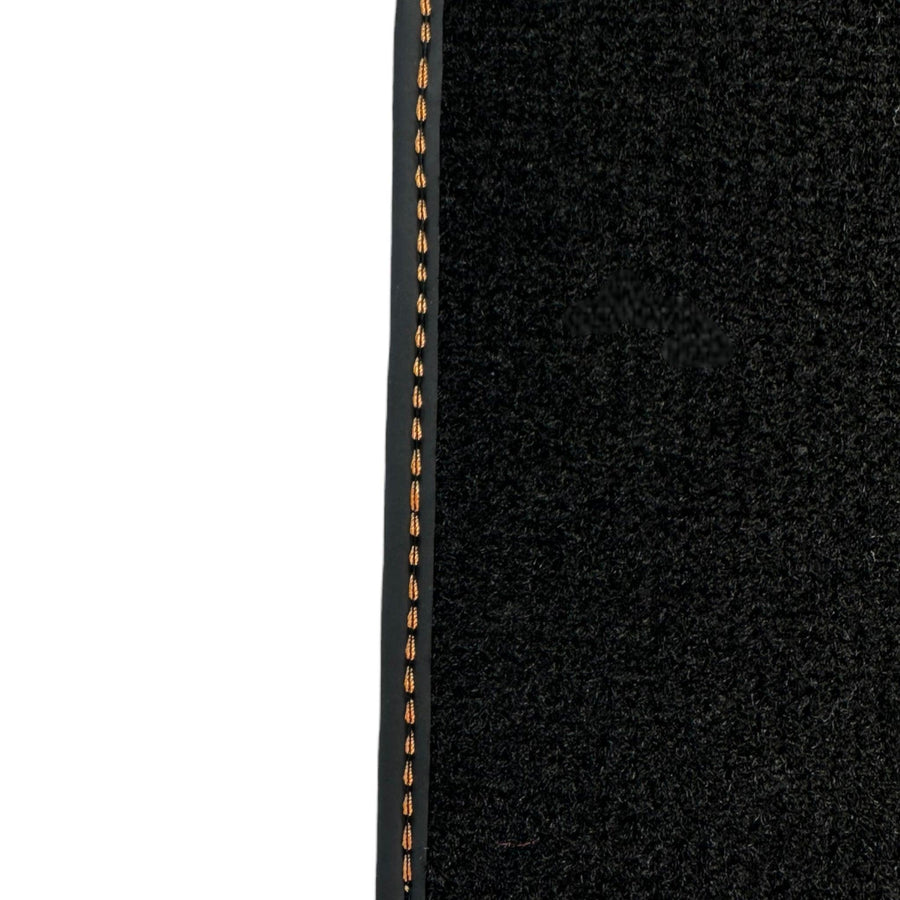 Black Floor Mats for Porsche Taycan (2019-2023) with Orange Alcantara Leather ER56 Design - AutoWin