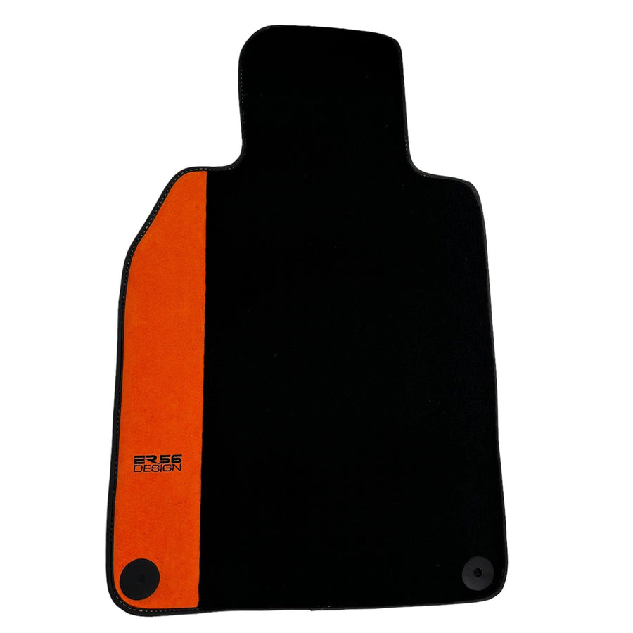 Black Floor Mats for Porsche Taycan (2019-2023) with Orange Alcantara Leather ER56 Design - AutoWin