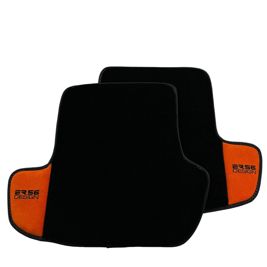 Black Floor Mats for Porsche Taycan (2019-2023) with Orange Alcantara Leather ER56 Design - AutoWin