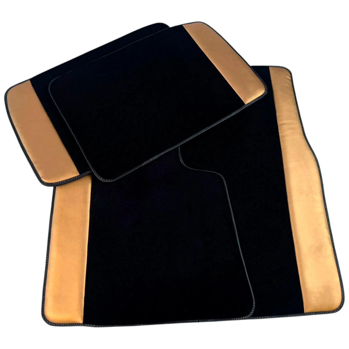 Black Floor Mats for Rolls Royce Cullinan (2018-2025) with Golden Leather