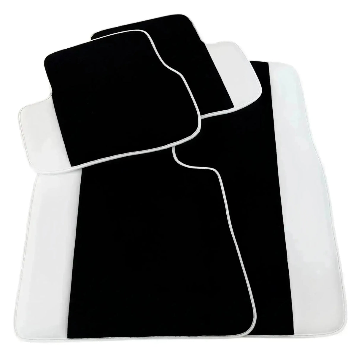 Black Floor Mats for Rolls Royce Cullinan 2018-2025 with White Leather | White Trim
