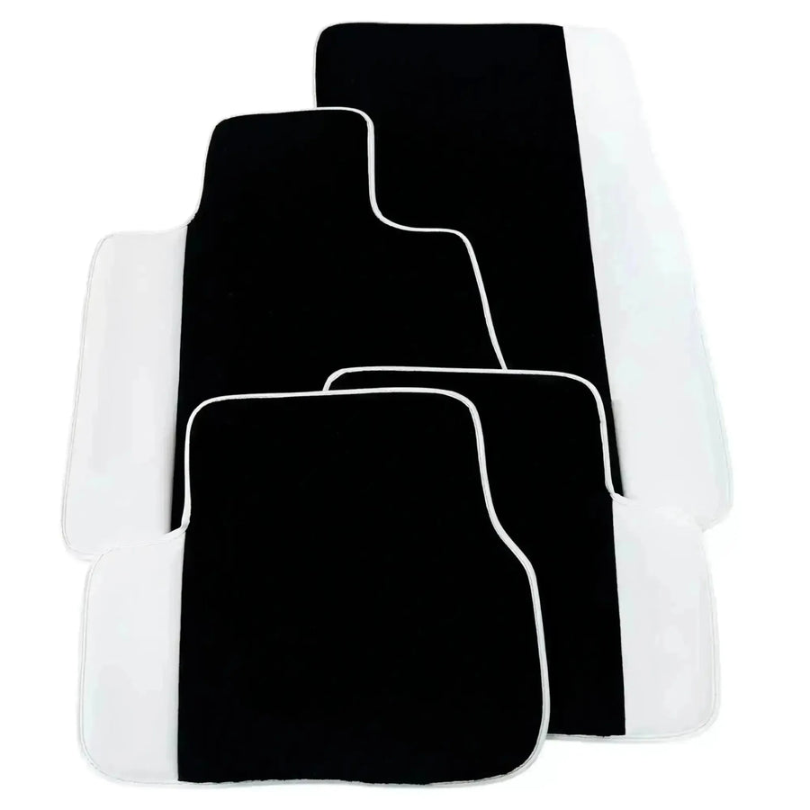Black Floor Mats for Rolls Royce Ghost Series II (2021-2024) with White Leather | White Trim