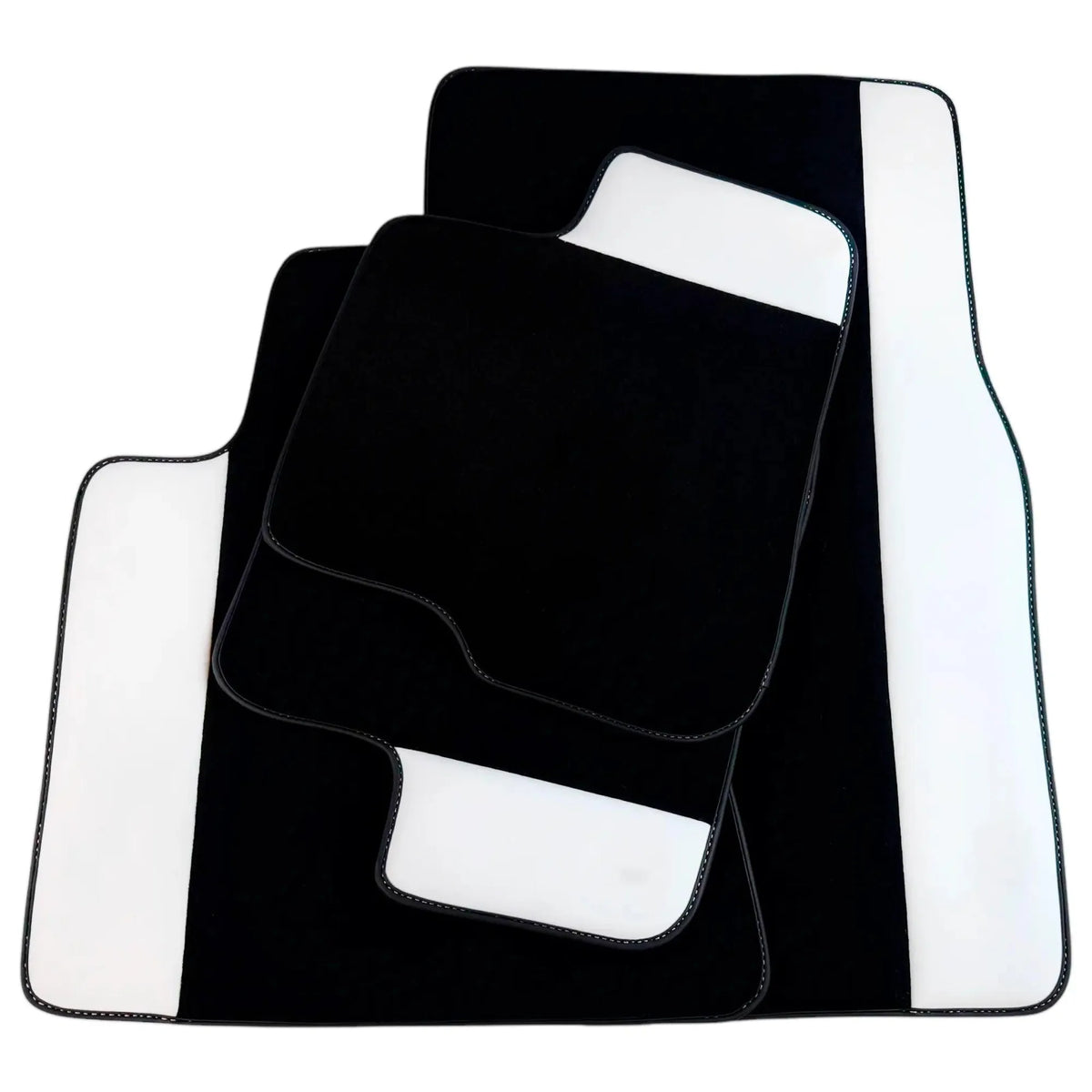 Black Floor Mats for Rolls Royce Wraith (2013–2023) with White Leather