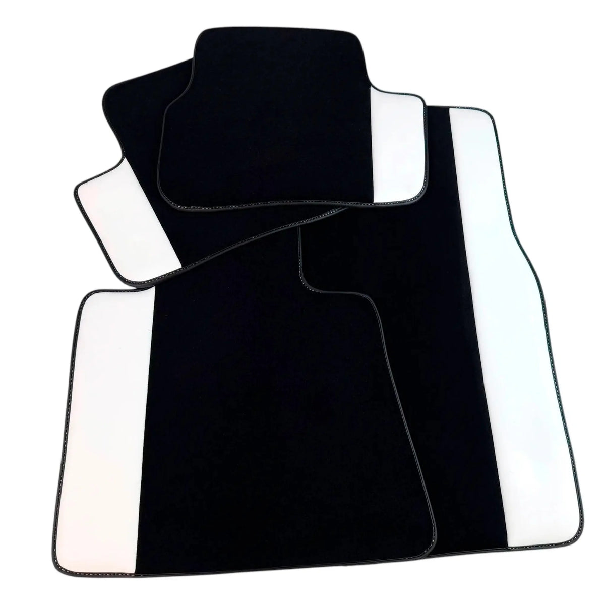 Black Floor Mats for Rolls Royce Wraith (2013–2023) with White Leather
