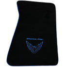 Black Floor Mats with Blue Trim for Pontiac FireBird (1970-1981) with Trans Am Logo - AutoWin