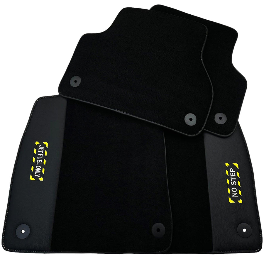 Black Floor Mats with Leather for Audi A4 - B9 Sedan (2019-2023) - Fighter Jet Edition - AutoWin