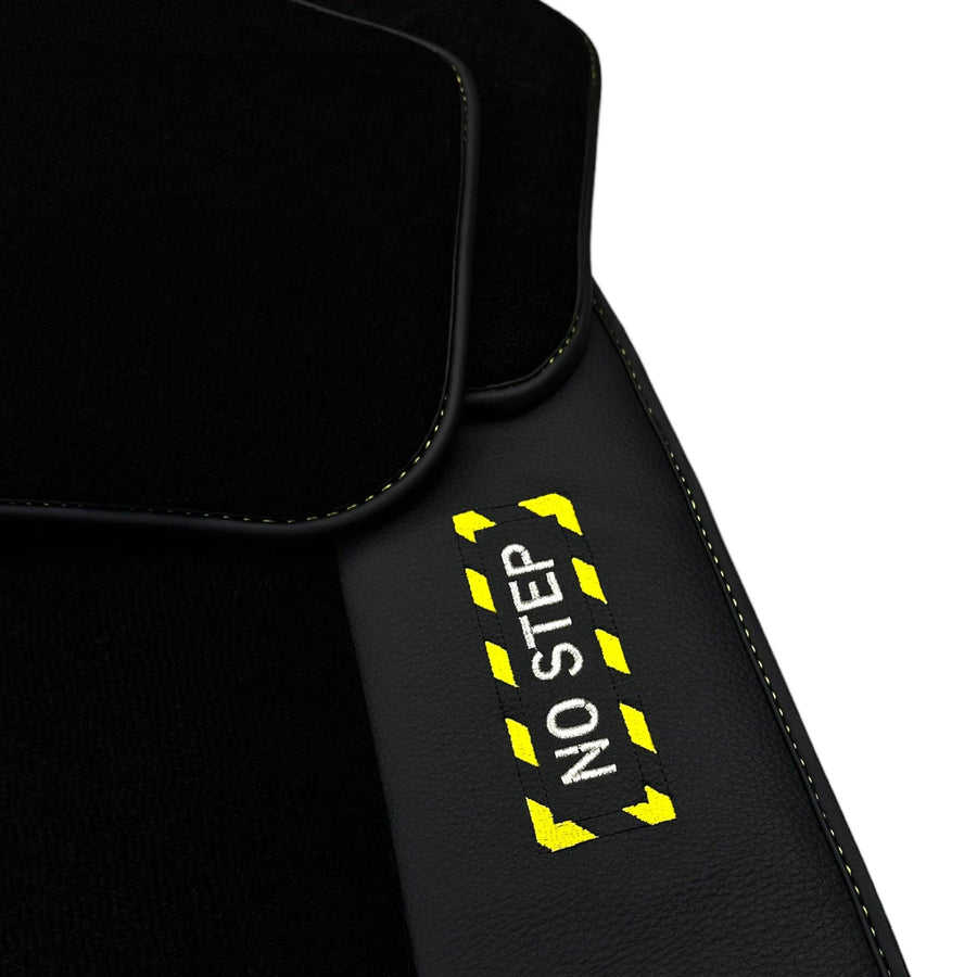 Black Floor Mats with Leather for BMW Gran Tourer F46 (2015-2022) 5 Seats - "Jet Fuel Only" - AutoWin