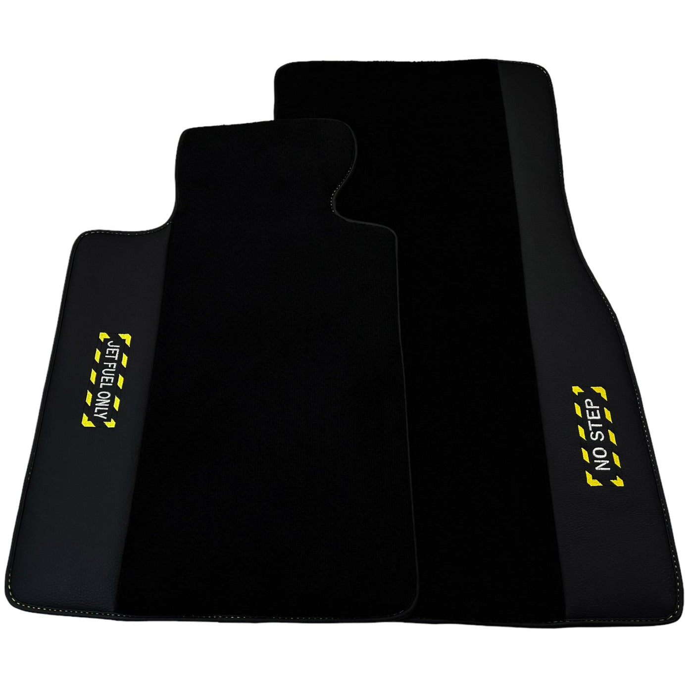 Black Floor Mats with Leather for BMW G60 (2023-2026) Sedan - "Jet Fuel Only" - AutoWin