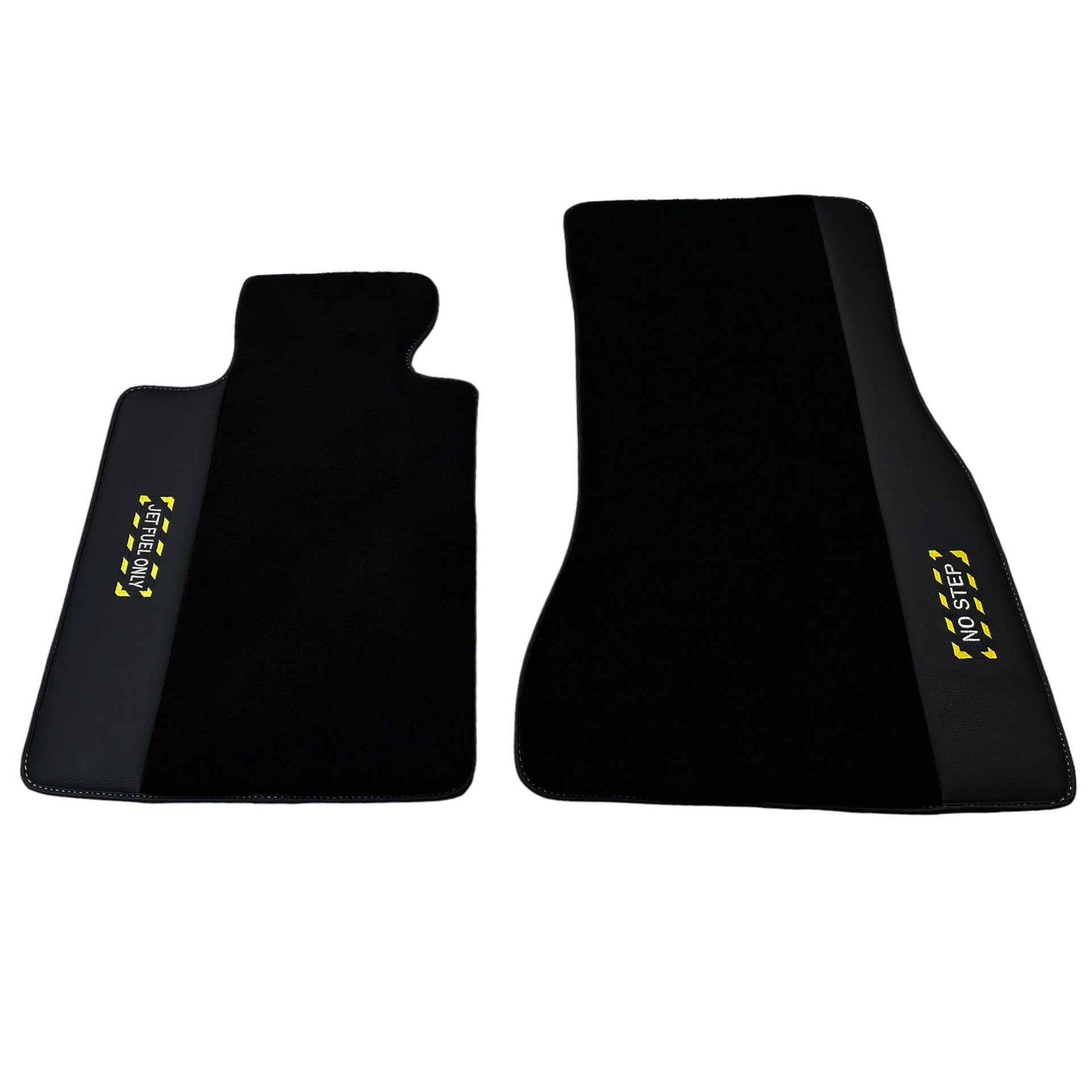 Black Floor Mats with Leather for BMW 5 Series G30 - "Jet Fuel Only" - AutoWin