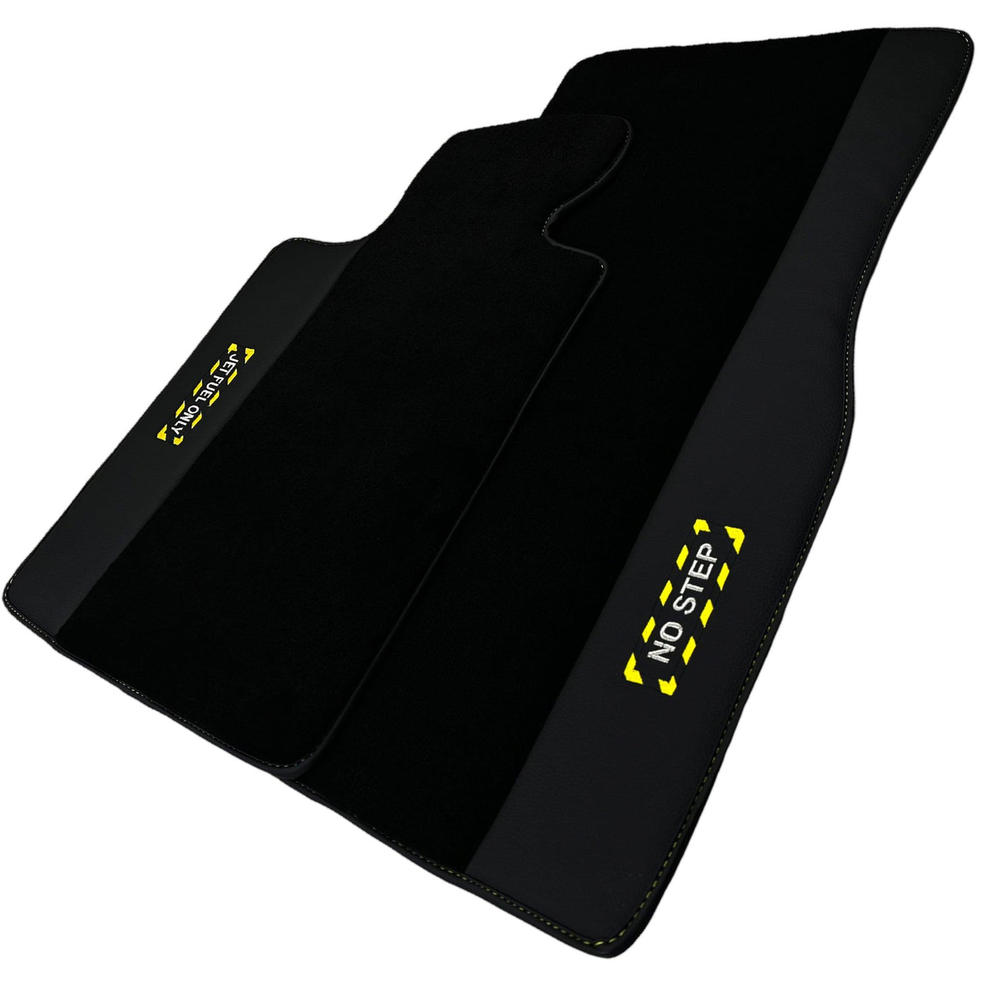 Black Floor Mats with Leather for BMW M5 G90 (2023-2026) Sedan - "Jet Fuel Only" - AutoWin