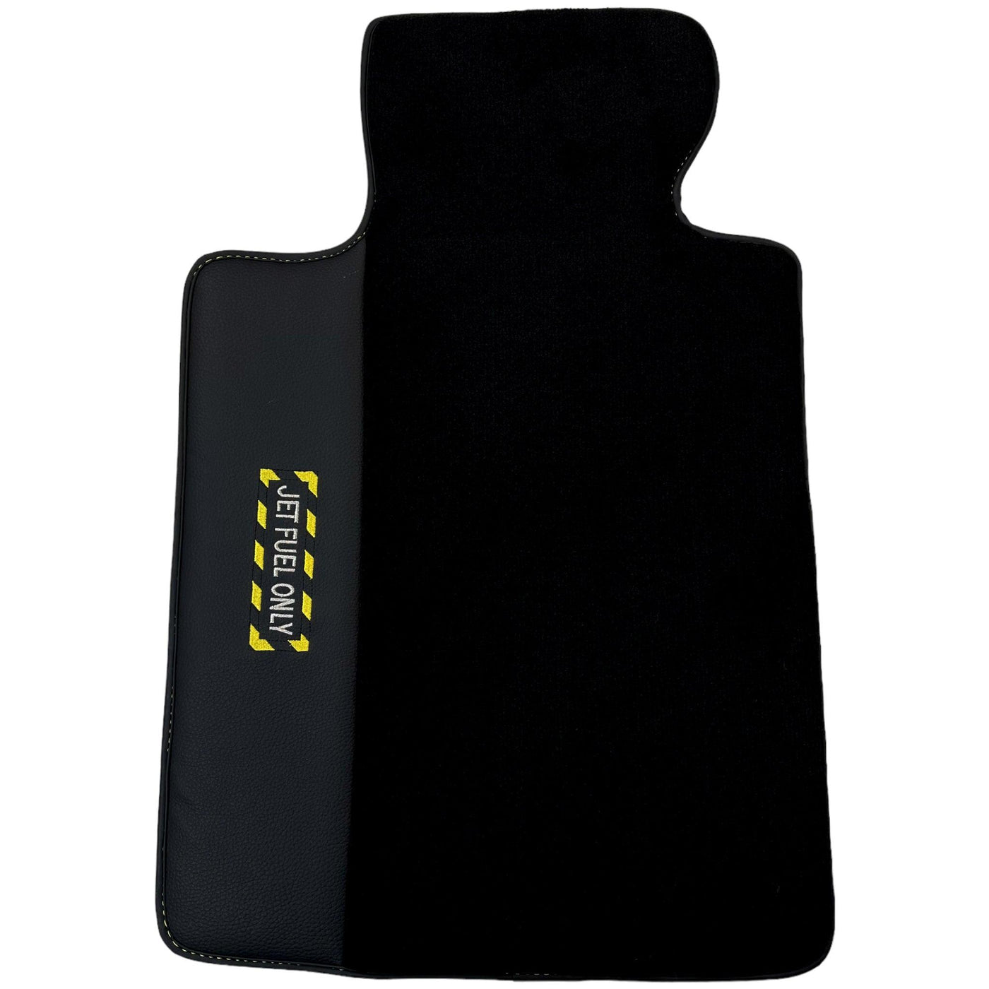 Black Floor Mats with Leather for BMW M5 G90 (2023-2026) Sedan - "Jet Fuel Only" - AutoWin