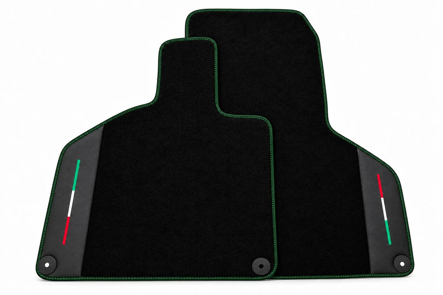 Black Floor Mats with Leather for Lamborghini Huracan (2014-2023) - Italian Edition Dark Green trim