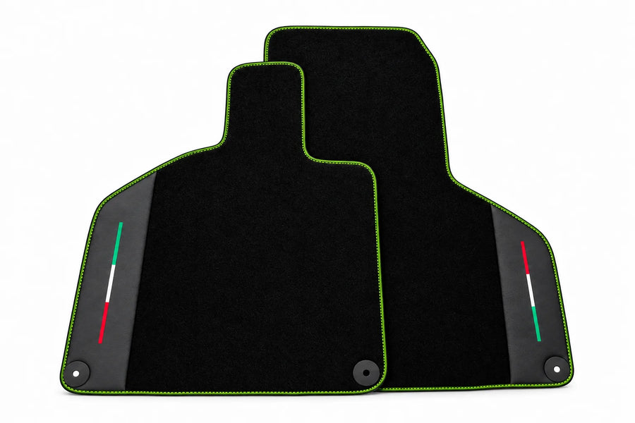 Black Floor Mats with Leather for Lamborghini Huracan (2014-2023) - Italian Edition Green trim