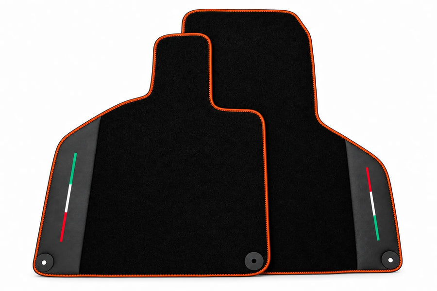 Black Floor Mats with Leather for Lamborghini Huracan (2014-2023) - Italian Edition Orange trim