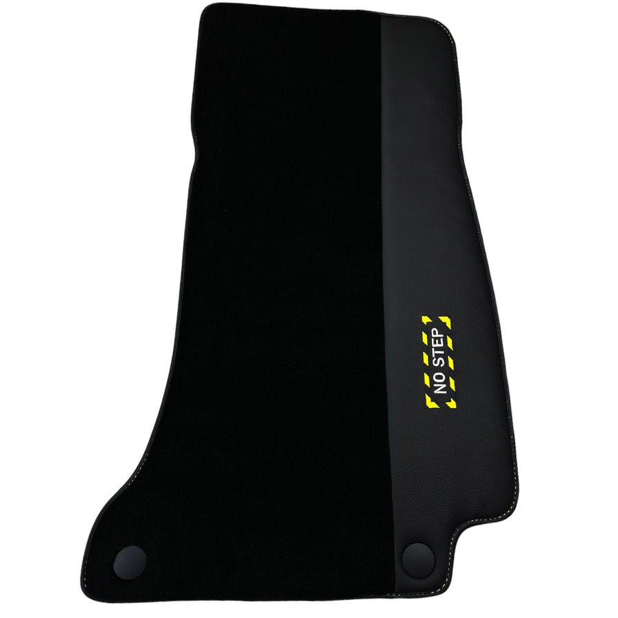 Black Floor Mats with Leather for Mercedes Benz E-Class W213 Sedan (2016-2020) - "Jet Fuel Only" - AutoWin
