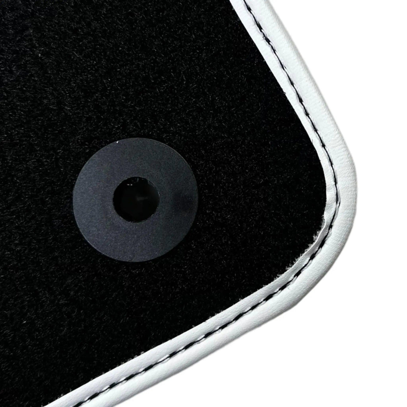 Black Floor Mats with White Trim For Ford Mustang V (2004-2010) With Pony - AutoWin