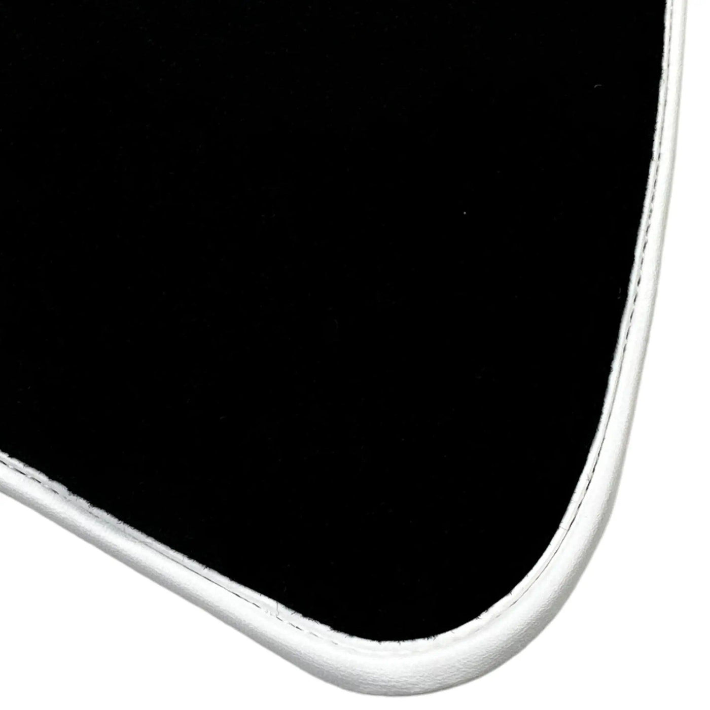 Black Floor Mats with White Trim For Ford Mustang VI (2015-2023) With Pony - AutoWin