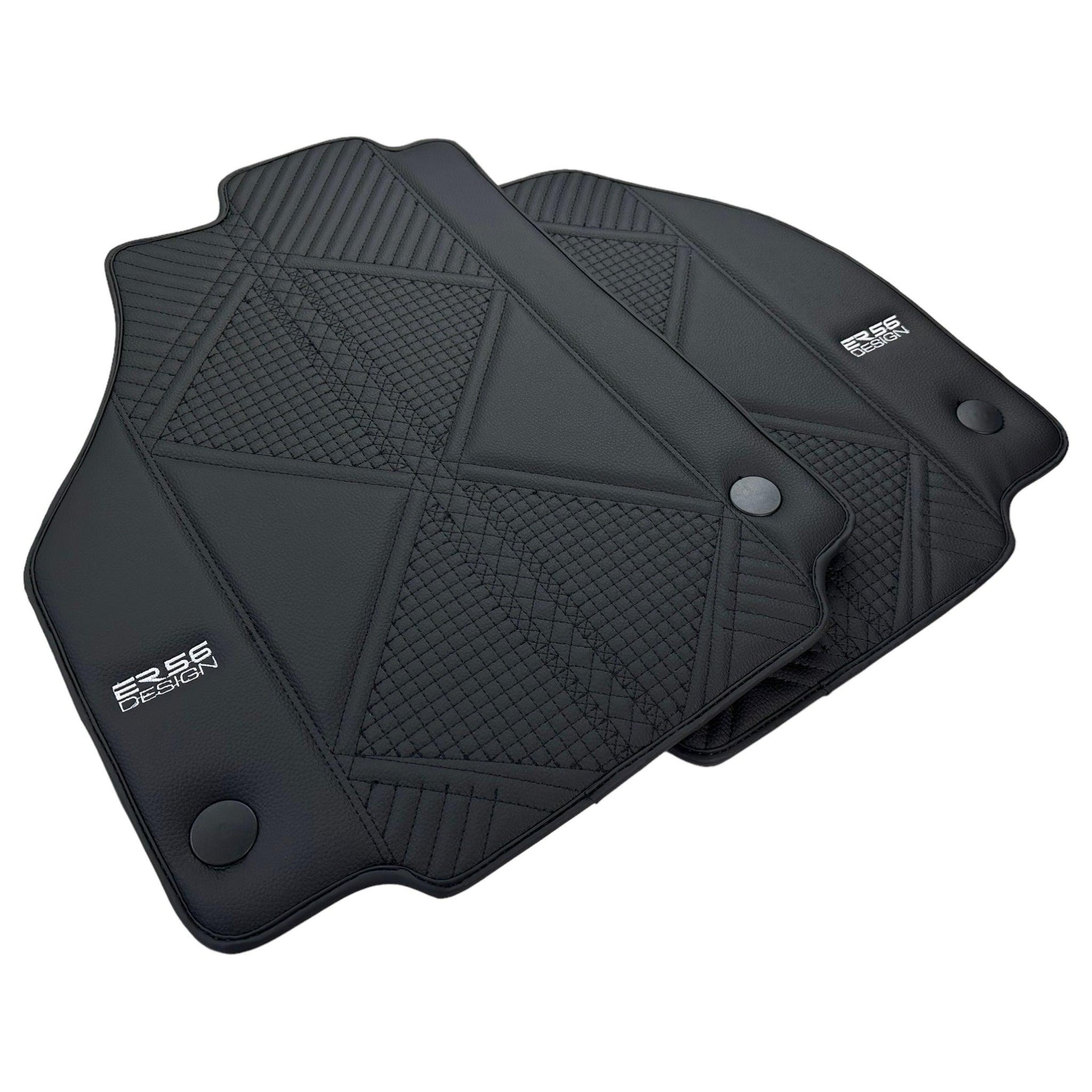 Black Leather Floor Mats For Ferrari 458 GT2 (2012-2015) ER56 Design - AutoWin