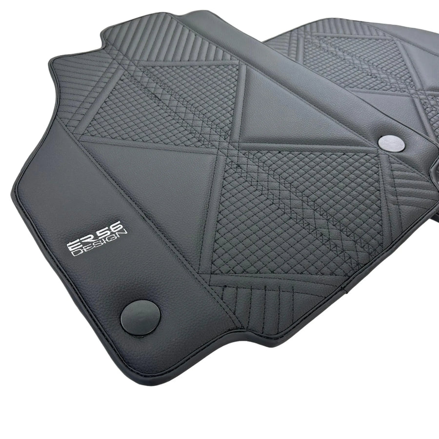 Black Leather Floor Mats For Ferrari 458 Italia (2009-2015) ER56 Design - AutoWin