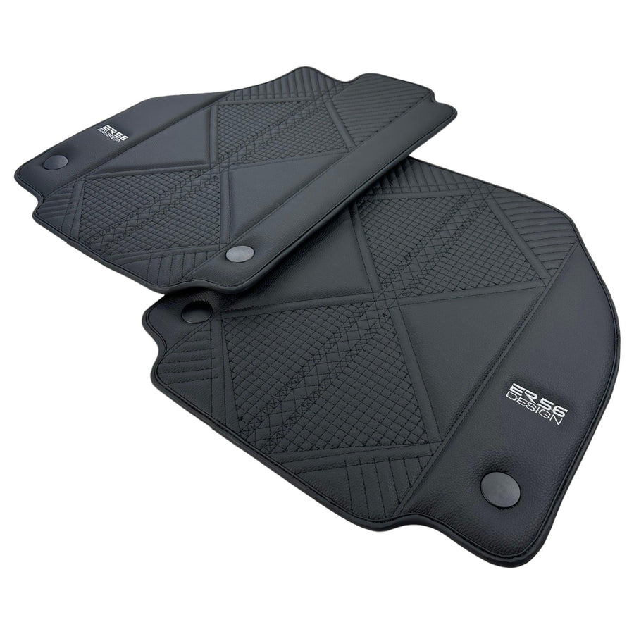 Black Leather Floor Mats For Ferrari 458 Italia (2009-2015) ER56 Design - AutoWin
