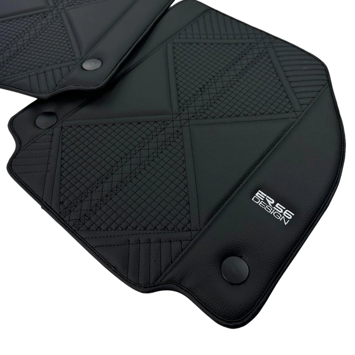 Black Leather Floor Mats For Ferrari 488 GTB (2016-2022) ER56 Design - AutoWin