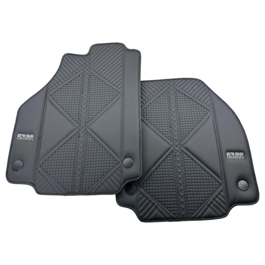 Black Leather Floor Mats For Ferrari 488 Spider (2016-2022) ER56 Design - AutoWin