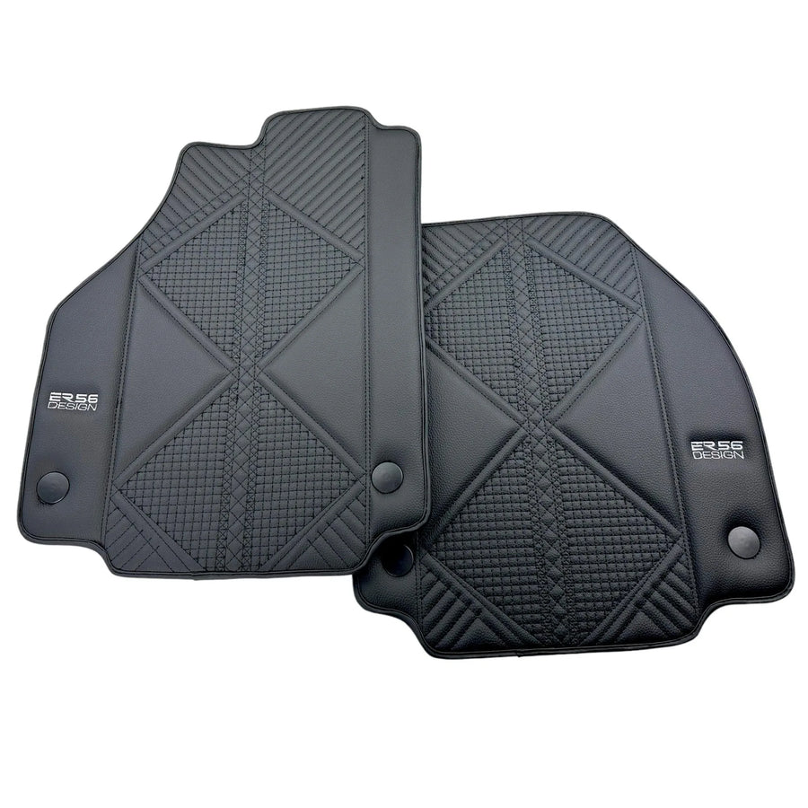 Black Leather Floor Mats For Ferrari 488 Spider (2016-2022) ER56 Design - AutoWin