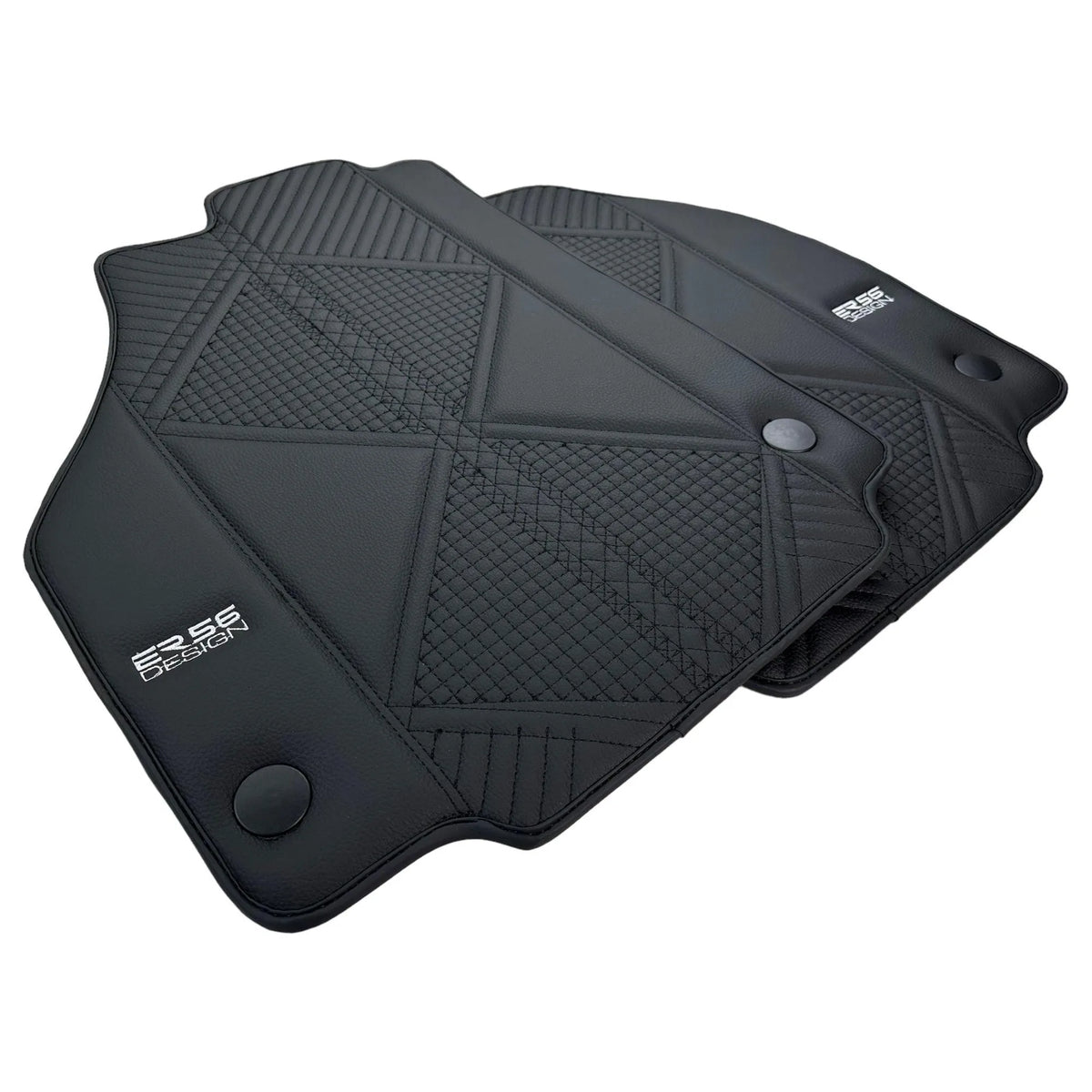 Black Leather Floor Mats For Ferrari 488 Spider (2016-2022) ER56 Design - AutoWin