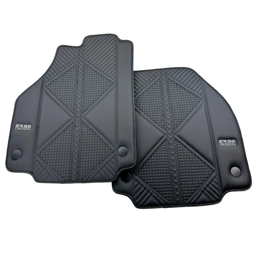 Black Leather Floor Mats For Ferrari F8 Spider (2019-2023) ER56 Design - AutoWin