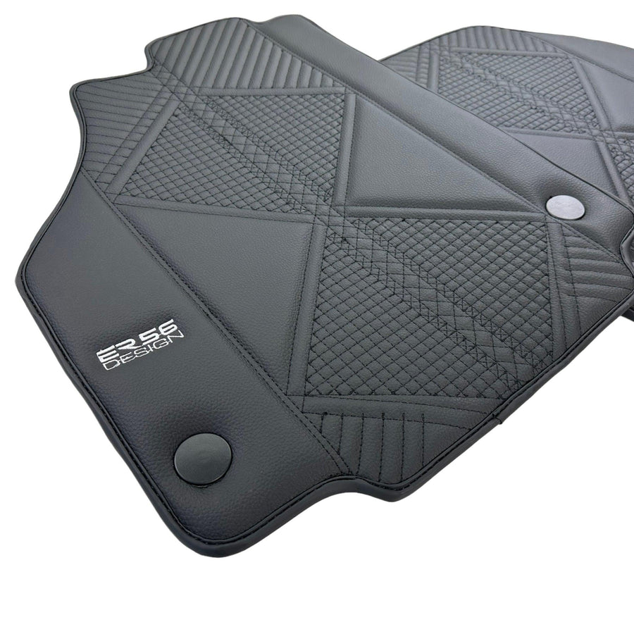 Black Leather Floor Mats For Ferrari F8 Spider (2019-2023) ER56 Design - AutoWin