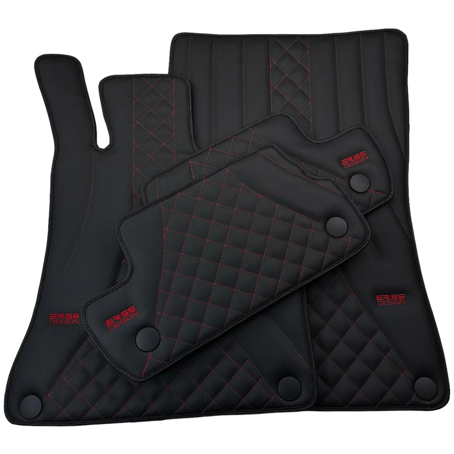 Black Leather Floor Mats For Mercedes Benz GLS-Class X167 Maybach (2020-2023) | ER56 Design
