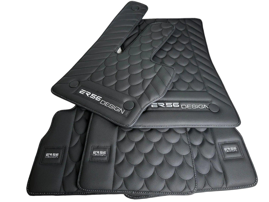 Black Leather Floor Mats For Mercedes-Benz G Class W463 (2008-2018) ER56 Design - AutoWin