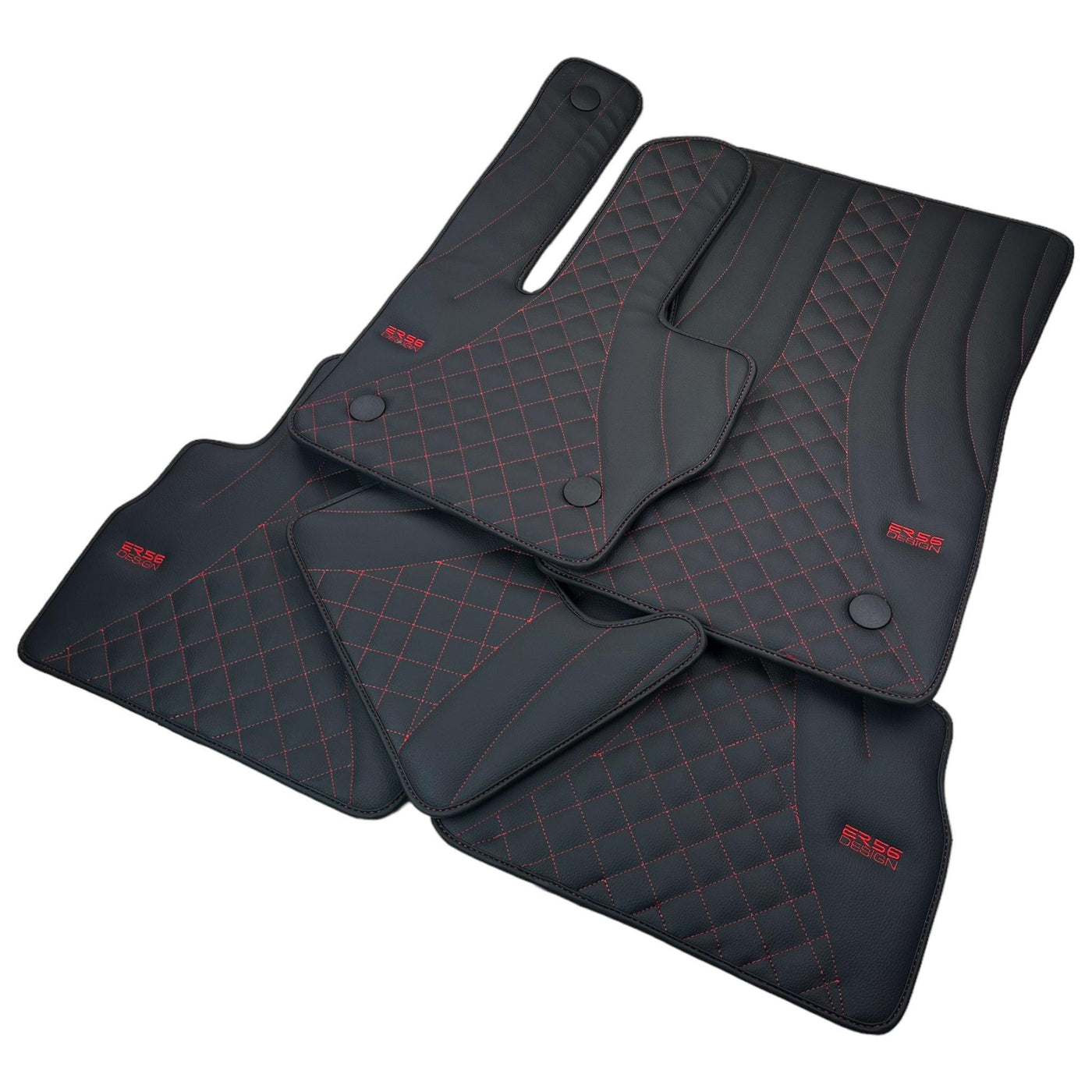 Black Leather Floor Mats for Mercedes-Benz G Class W463 2019-2022 ER56 Design - AutoWin