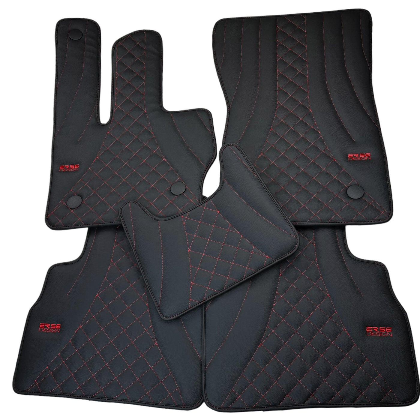 Black Leather Floor Mats for Mercedes-Benz G Class W463 2019-2022 ER56 Design - AutoWin