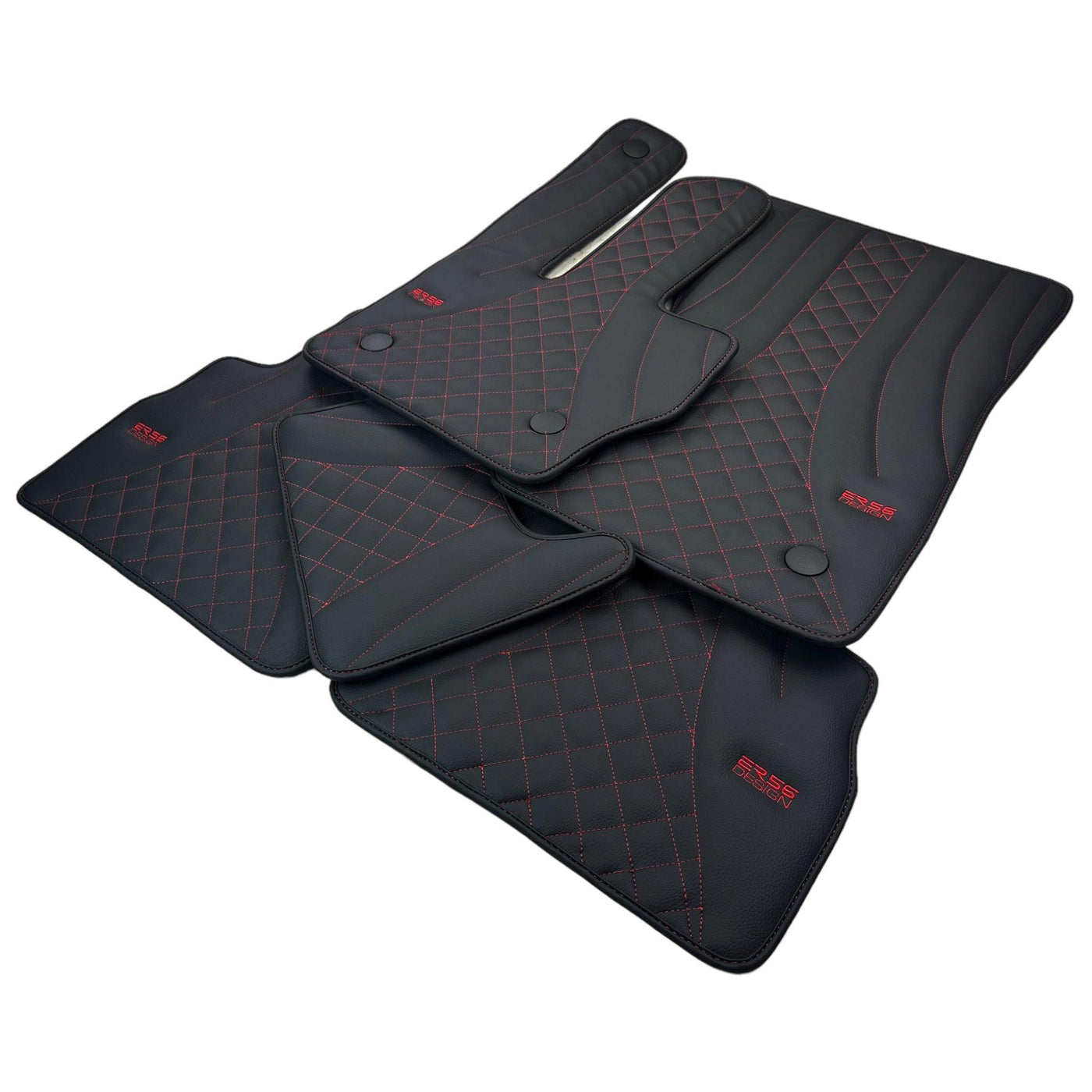 Black Leather Floor Mats for Mercedes-Benz G Class W463 2019-2022 ER56 Design - AutoWin