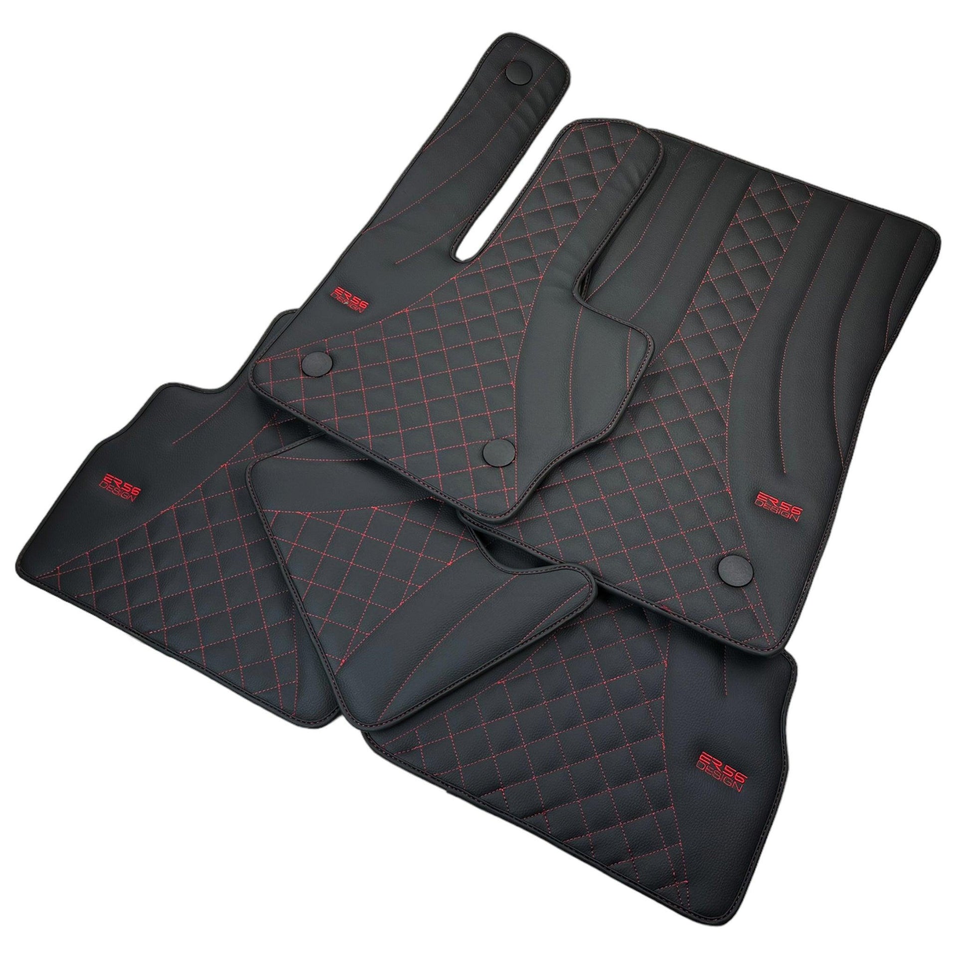 Black Leather Floor Mats for Mercedes-Benz G Class W463 2019-2022 ER56 Design - AutoWin