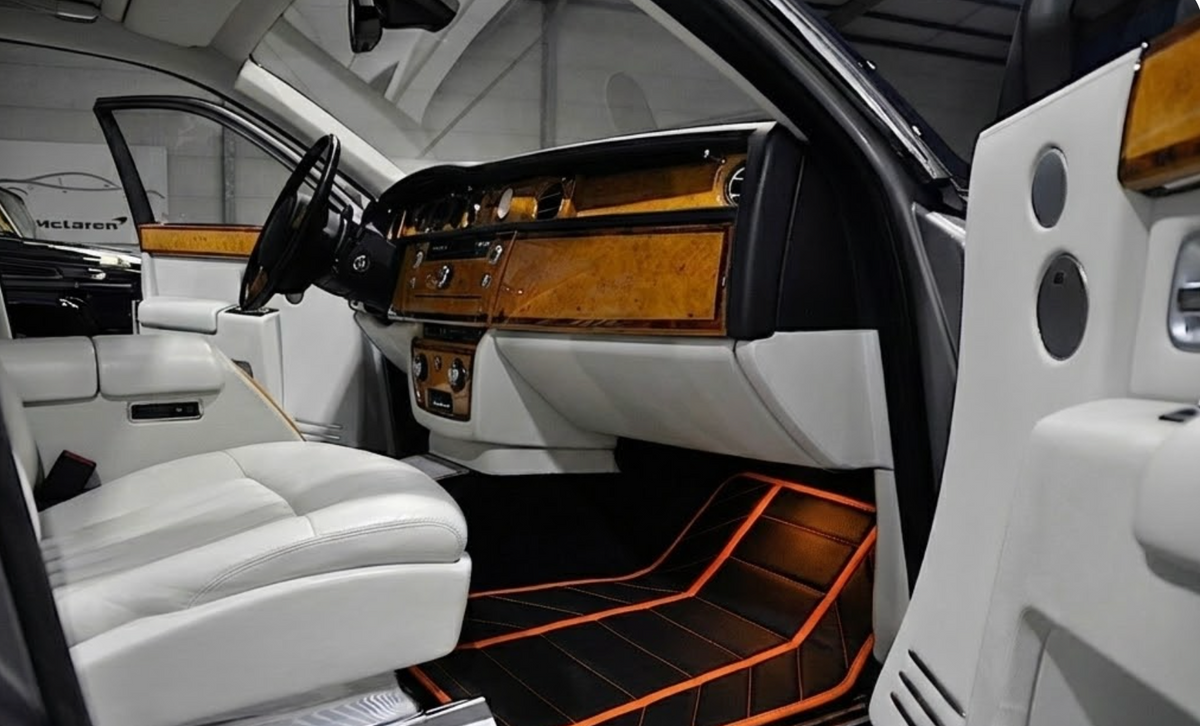 Black Leather Floor Mats for Rolls Royce Phantom VIII (2017-2024) A1 Design | Full Set Option
