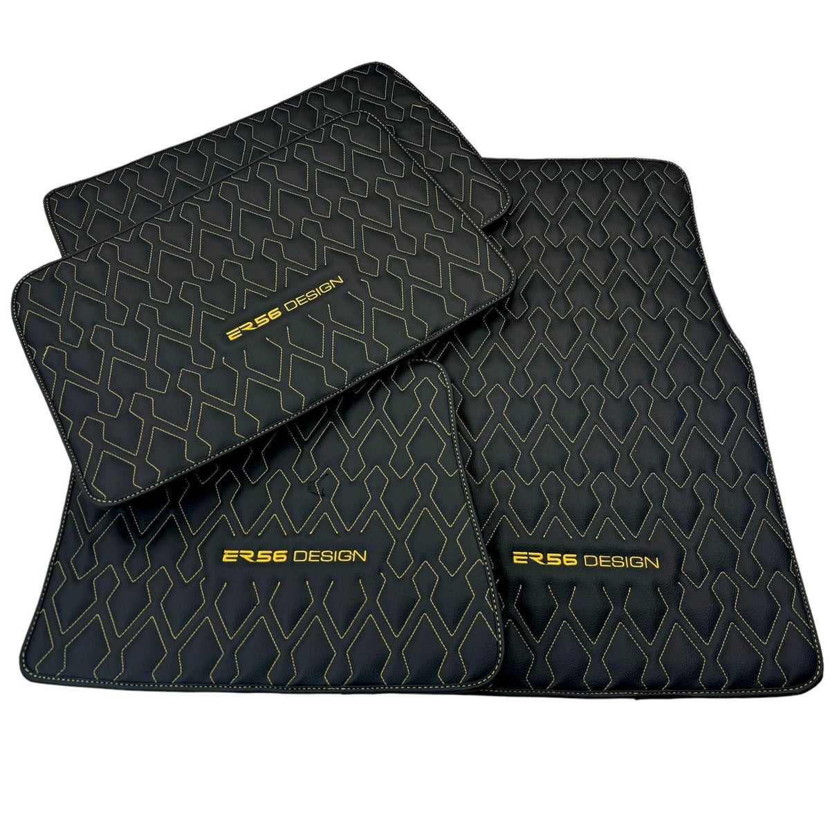 Black Leather Floor Mats for Rolls-Royce Phantom VIII (2017-2024) ER56 Design - AutoWin