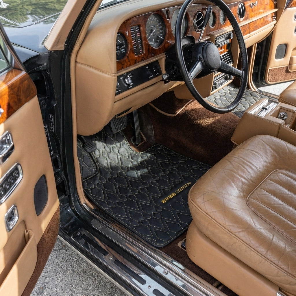 Black Leather Floor Mats for Rolls-Royce Wraith (2013–2023) ER56 Design