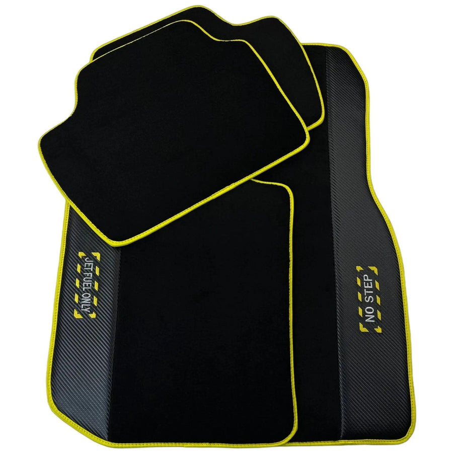 Black Mats For BMW 3 Series E36 Convertible | Fighter Jet Edition | Yellow Trim - AutoWin