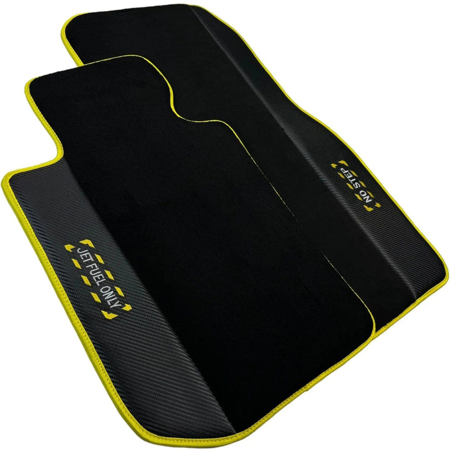 Black Mats For BMW 3 Series E36 Convertible | Fighter Jet Edition | Yellow Trim - AutoWin
