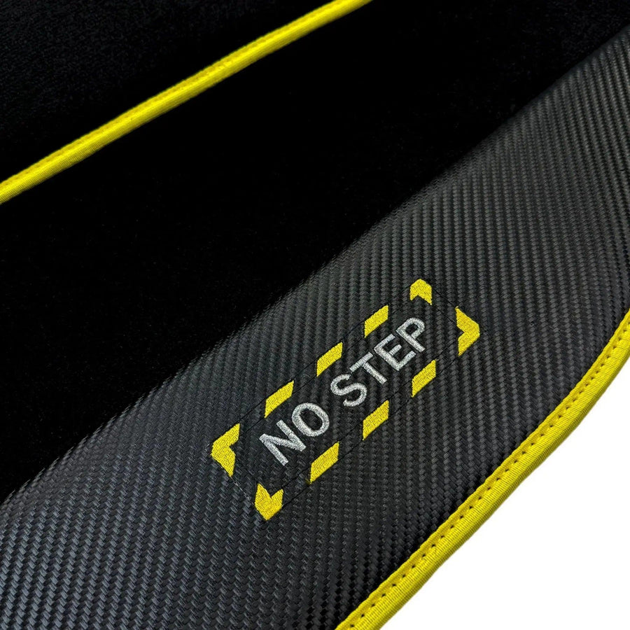 Black Mats For BMW 3 Series E36 Convertible | Fighter Jet Edition | Yellow Trim - AutoWin
