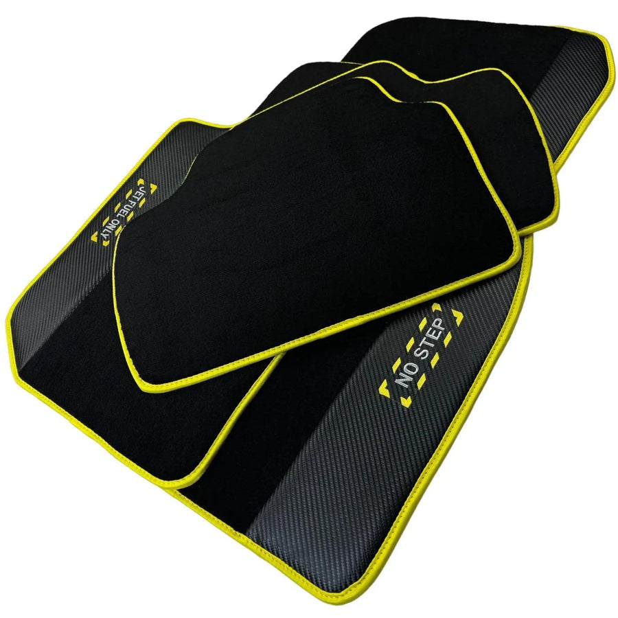 Black Mats For BMW 3 Series E36 Convertible | Fighter Jet Edition | Yellow Trim - AutoWin