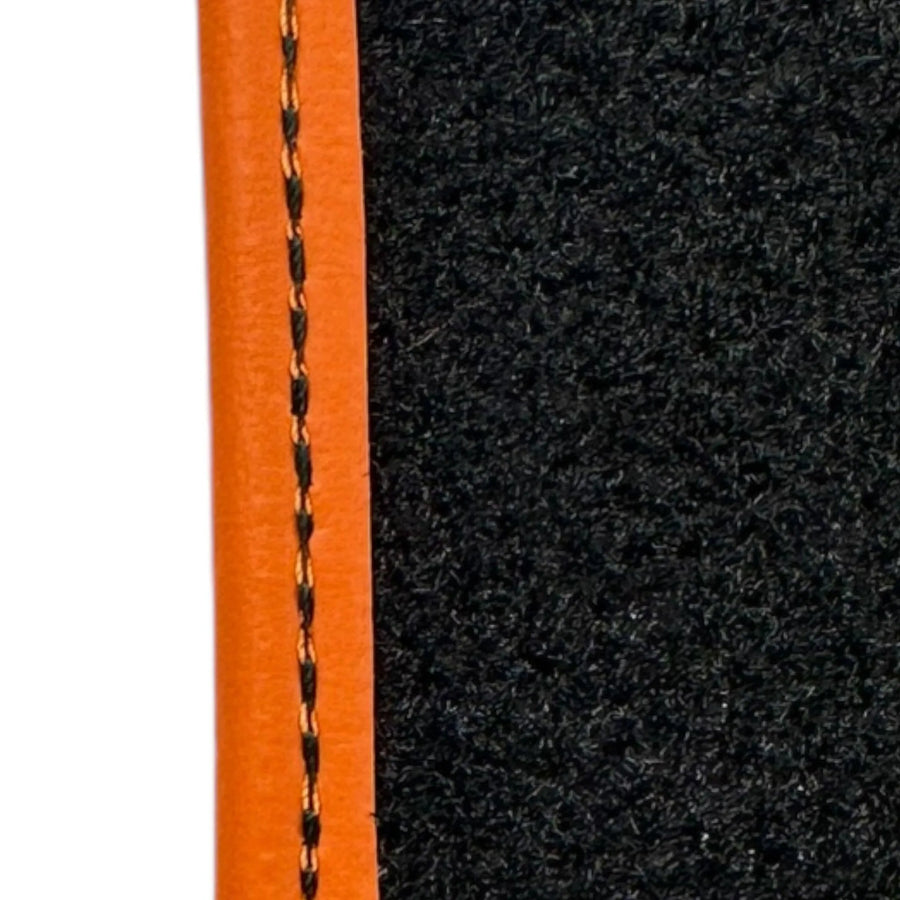 Black Sheepskin Floor Mats for Rolls-Royce Phantom VIII (2017-2024) Orange Leather Trim - AutoWin