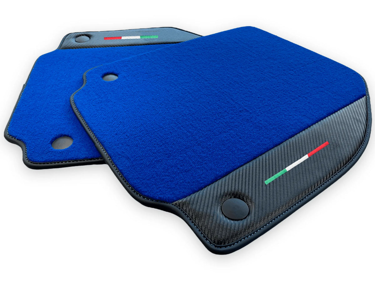 Blue Floor Mats For Ferrari 488 Gtb 2016-2022 Carpets With Carbon Fiber Leather - AutoWin